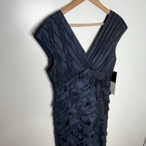 Adrianna Papell Cap Sleeve Maxi Dress Gown 10 Navy Formal Mother Of The Bride - Picture 4 of 11